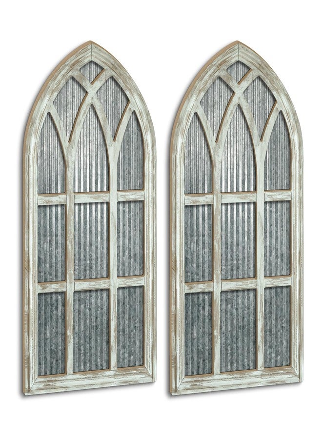 Putuo Decor Weathered White Gothic Arch Window Wall Decor, Rustic Cathedral Frame for Farmhouse Living Room Hallway - Image 1
